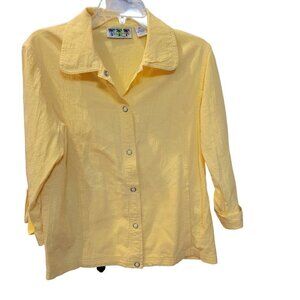 Vintage Palm Grove Petite L Yellow 100% Cotton 3/4 Sleeve Full Snap Front Jacket